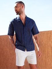 Threadbare Navy Print Short Sleeve Shirt - Image 1 of 4