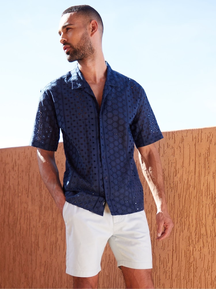 Threadbare Navy Print Short Sleeve Shirt - Image 1 of 4