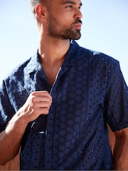 Threadbare Navy Print Short Sleeve Shirt - Image 4 of 4