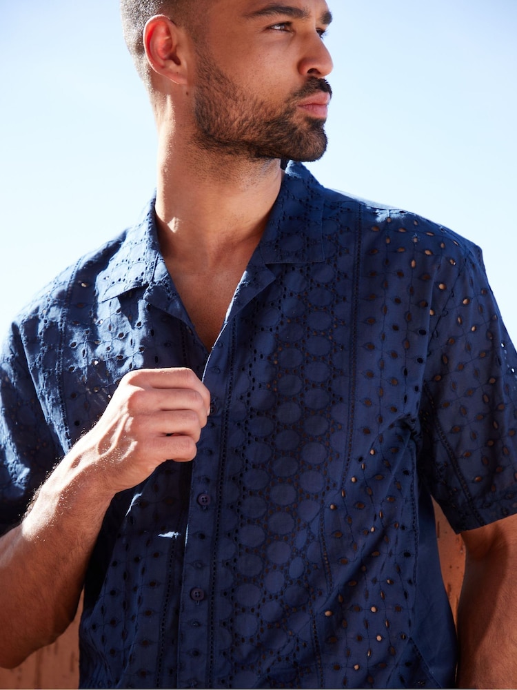 Threadbare Navy Print Short Sleeve Shirt - Image 4 of 4