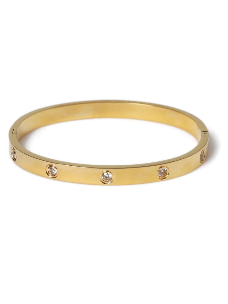 Aela Gold Tone Diamond Simulant CZ Stone Detail Bangle - Image 2 of 4