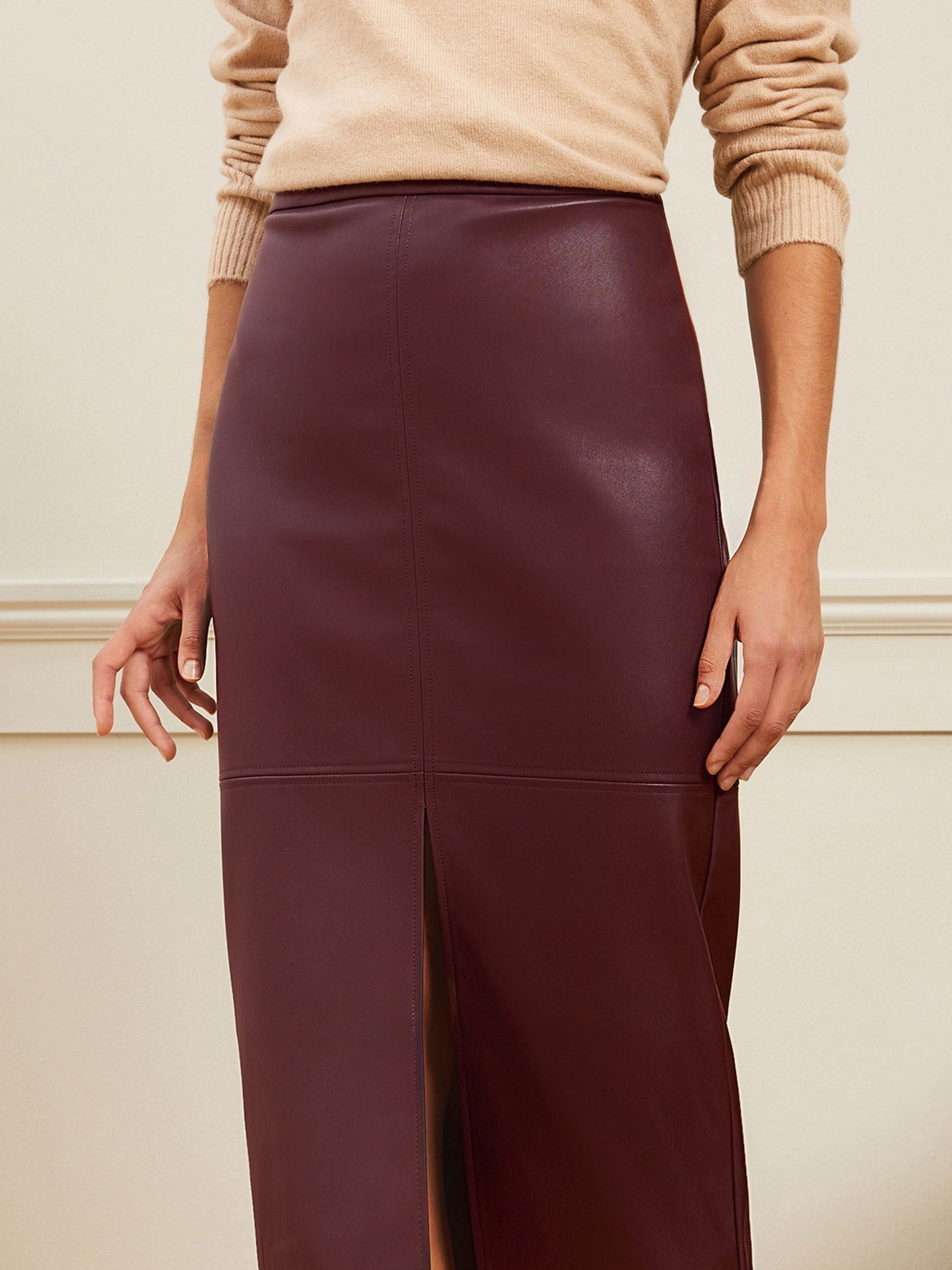 Buy Love Roses Burgundy Petite Faux Leather Midi Pencil Skirt from Next Luxembourg