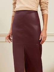 Love & Roses Burgundy Petite Faux Leather Midi Pencil Skirt - Image 1 of 4
