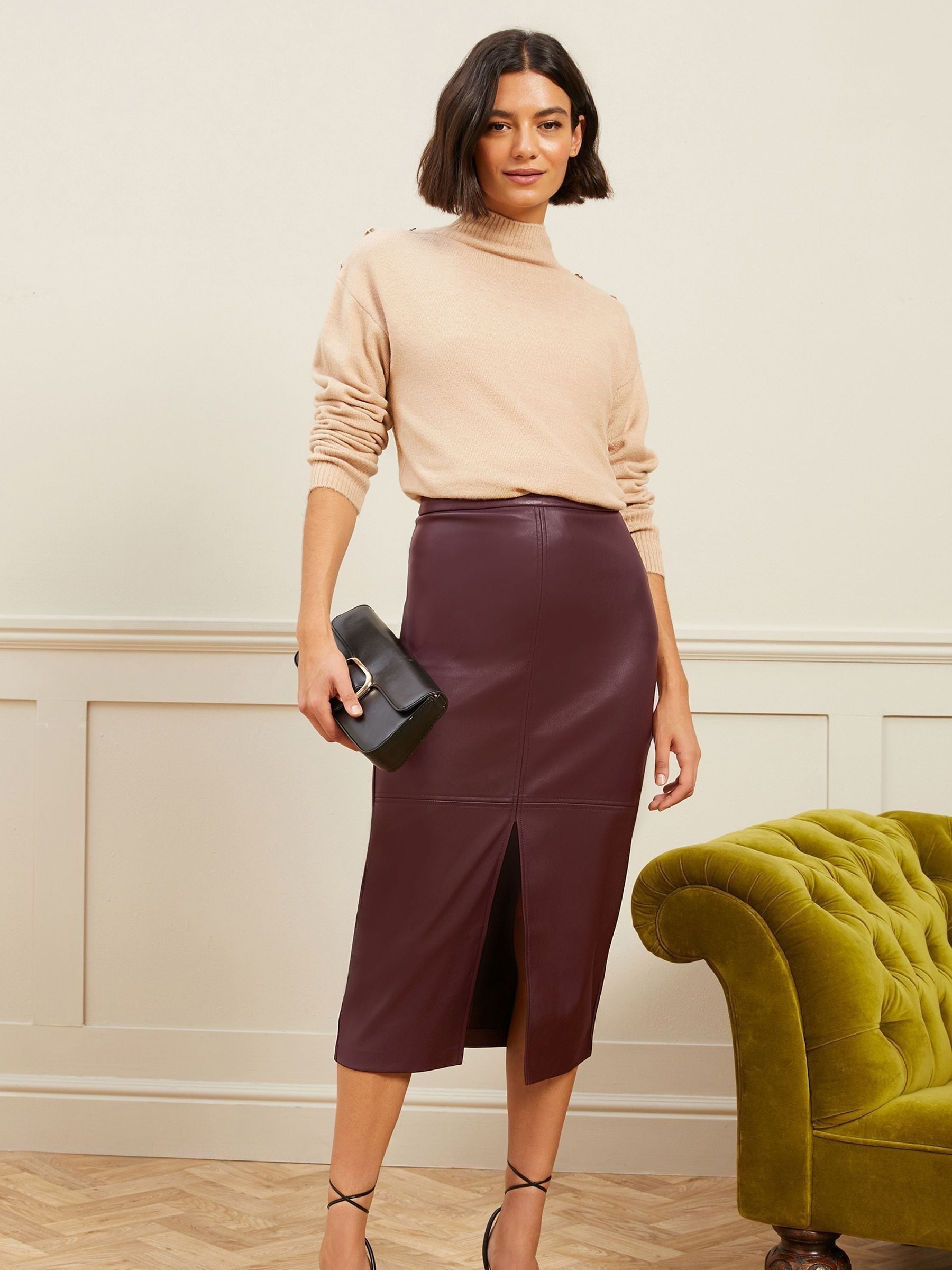 Petite burgundy leather skirt shop