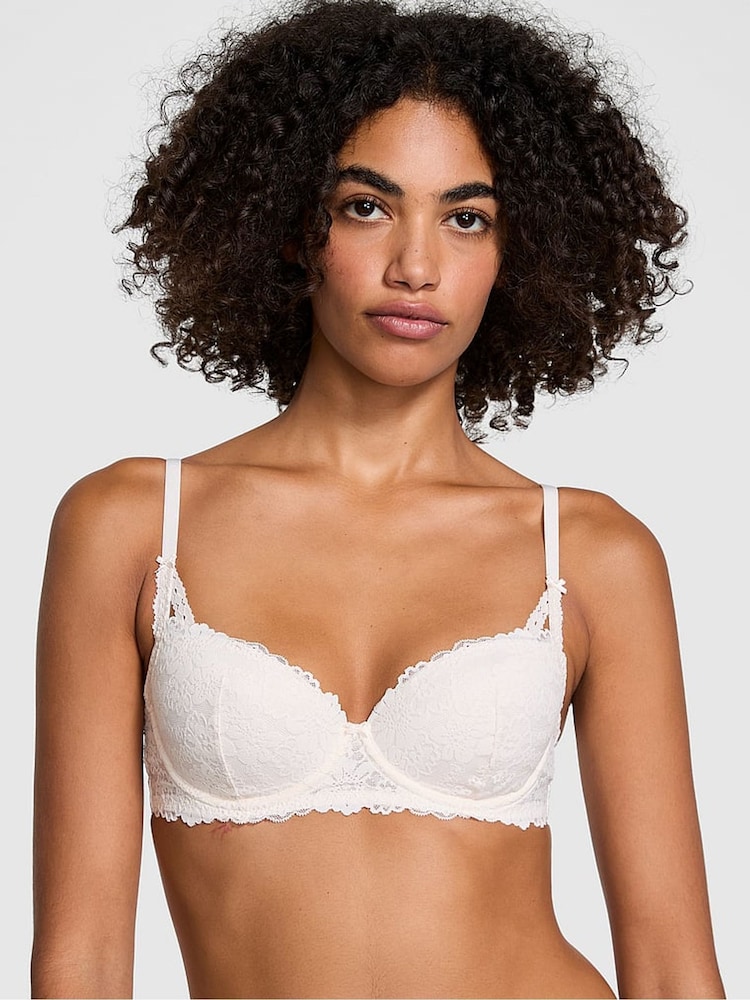 Wit - Victoria's Secret PINK lichtgevoerde balconette-beha met kant - Image 1 of 3