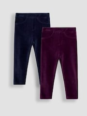 JoJo Maman Bébé Navy Blue & Purple 2-Pack Jersey Cord Jeggings - Image 1 of 5