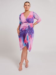 Yours Curve Purple Wrap Gathered Skirt Dress - Image 1 of 5