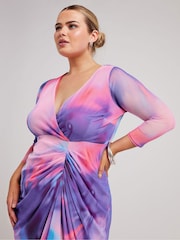 Yours Curve Purple Wrap Gathered Skirt Dress - Image 2 of 5