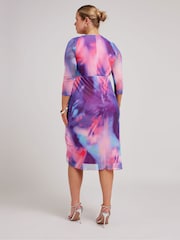 Yours Curve Purple Wrap Gathered Skirt Dress - Image 3 of 5