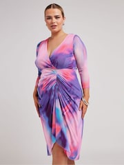 Yours Curve Purple Wrap Gathered Skirt Dress - Image 4 of 5