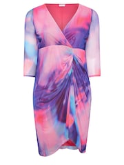 Yours Curve Purple Wrap Gathered Skirt Dress - Image 5 of 5
