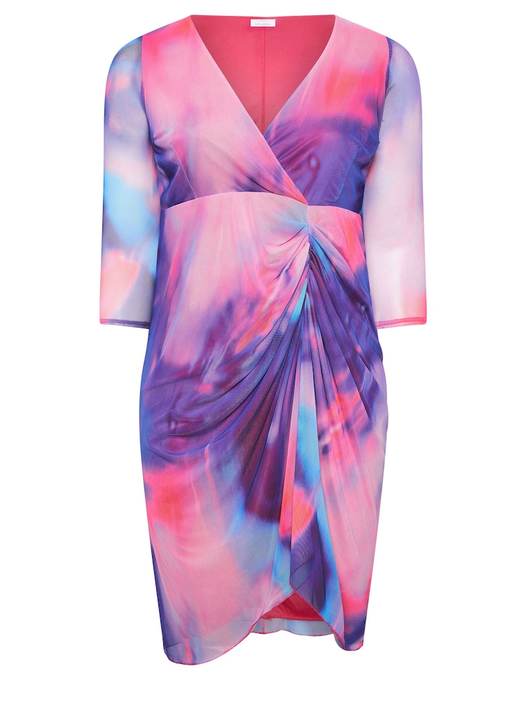 Yours Curve Purple Wrap Gathered Skirt Dress - Image 5 of 5