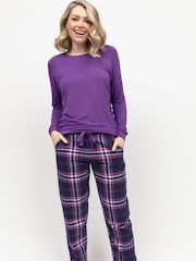 Cyberjammies Blue Slouch Top and Check Bottoms Pyjama Set - Image 1 of 2