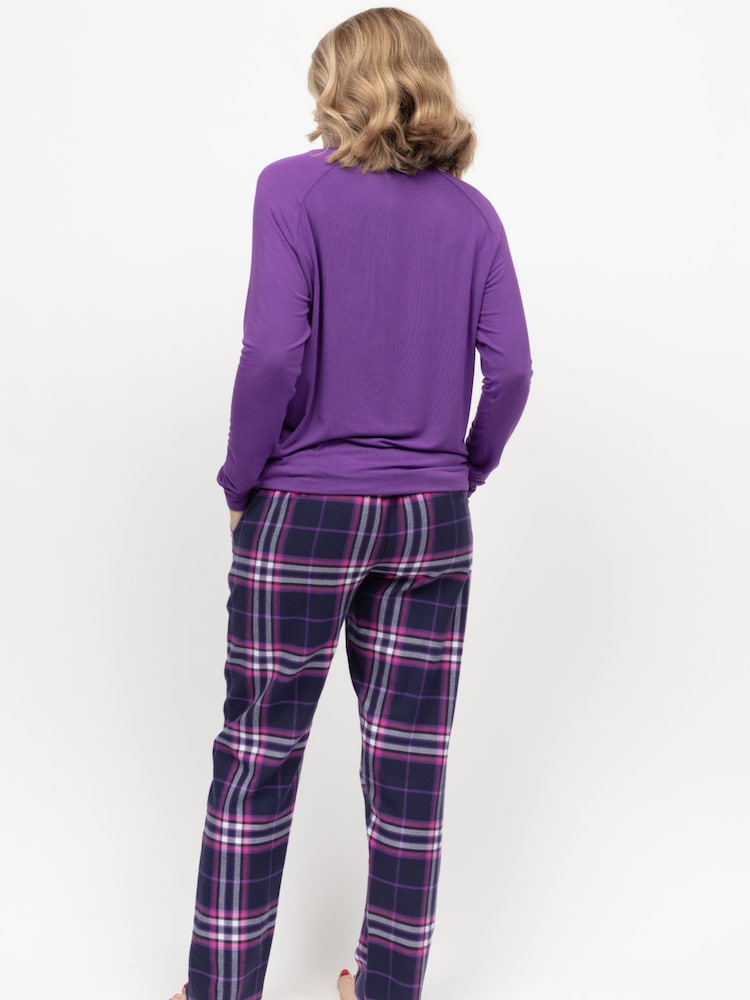 Cyberjammies Blue Slouch Top and Check Bottoms Pyjama Set - Image 2 of 2