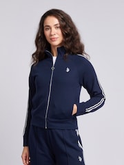 U.S. Polo Assn. Blue Blue Womens Stripe Trim Zip Up Tracksuit Top - Image 1 of 8