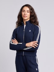 U.S. Polo Assn. Blue Blue Womens Stripe Trim Zip Up Tracksuit Top - Image 5 of 8