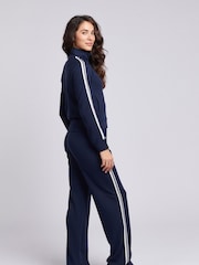 U.S. Polo Assn. Blue Blue Womens Stripe Trim Zip Up Tracksuit Top - Image 6 of 8