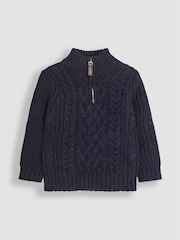 JoJo Maman Bébé Navy Cable Half Zip Jumper - Image 1 of 3