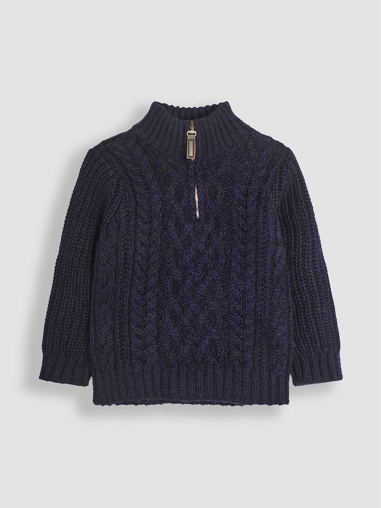 JoJo Maman Bébé Navy Cable Half Zip Jumper - Image 1 of 3