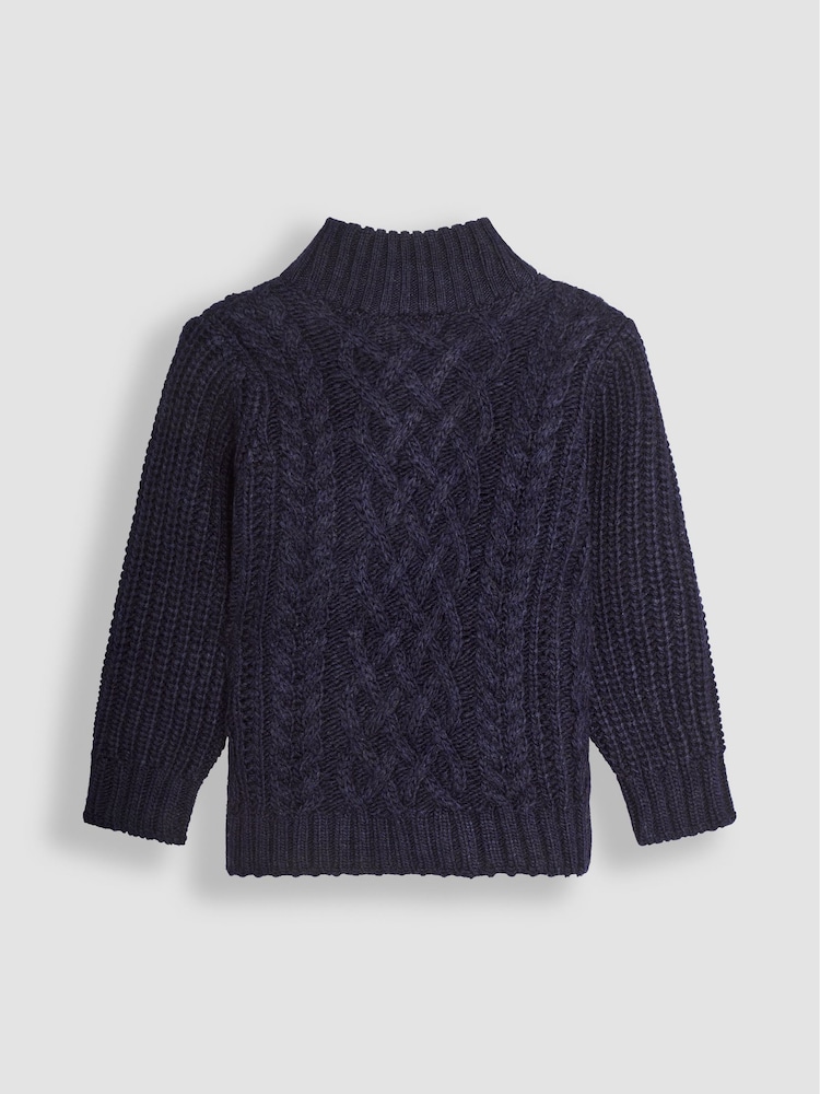 JoJo Maman Bébé Navy Cable Half Zip Jumper - Image 2 of 3