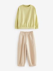 Lime Green Oversized 100% Cotton Sweat and Check Barrel Leg Joggers Set (3-16yrs) - Image 5 of 8