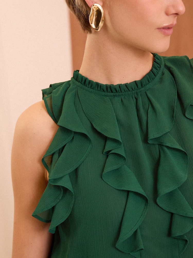Love & Roses Green Sleeveless Ruffle Detail Blouse - Image 2 of 4