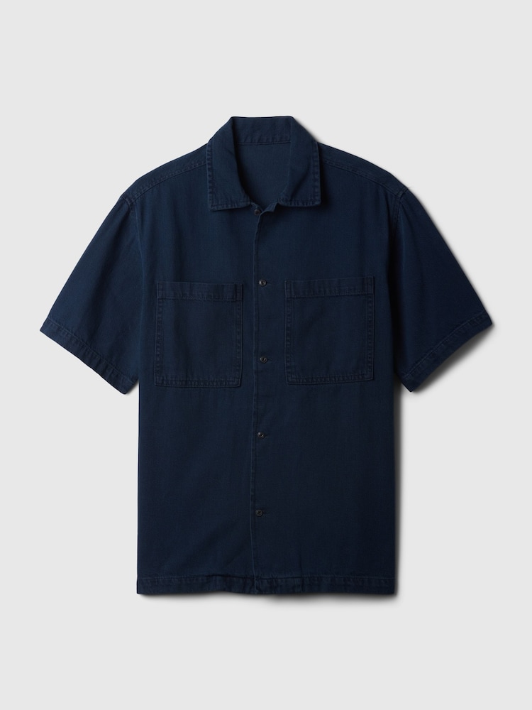 Gap Blue Denim Short Sleeve Oxford Shirt - Image 4 of 4