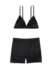 Victoria's Secret Black Jaguar Satin Triangle Bralette & Boxer Shorts Set - Image 3 of 3