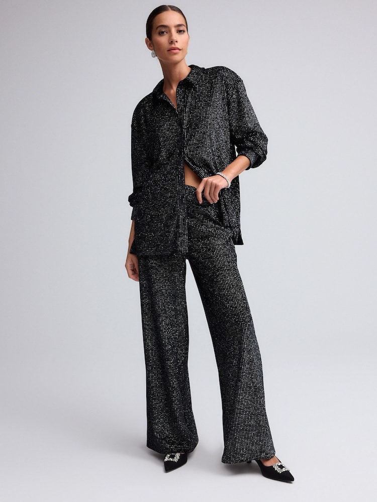 Black Sparkle Pinstripe Jersey Trousers - Image 2 of 6