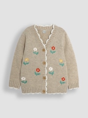 JoJo Maman Bébé Natural Floral Embroidered Chunky Cardigan - Image 1 of 5