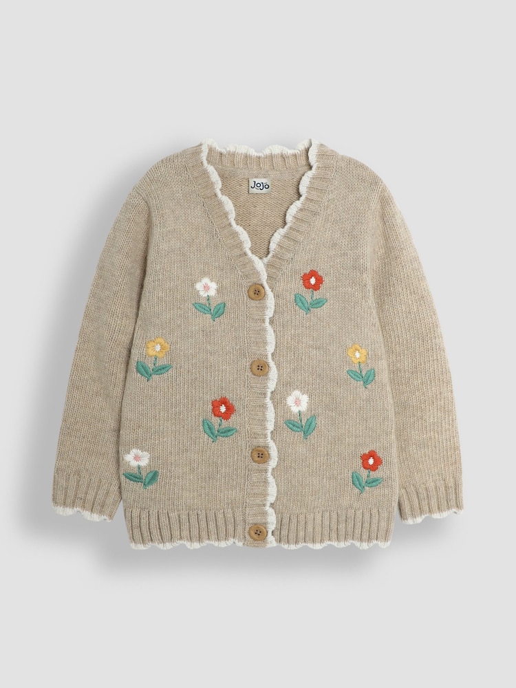 JoJo Maman Bébé Natural Floral Embroidered Chunky Cardigan - Image 1 of 5 JoJo Maman Bébé Natural Floral Embroidered Chunky Cardigan - Image 1 of 5