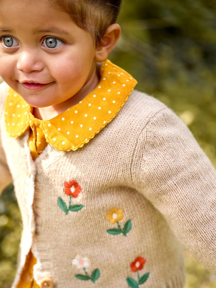 JoJo Maman Bébé Natural Floral Embroidered Chunky Cardigan - Image 5 of 5