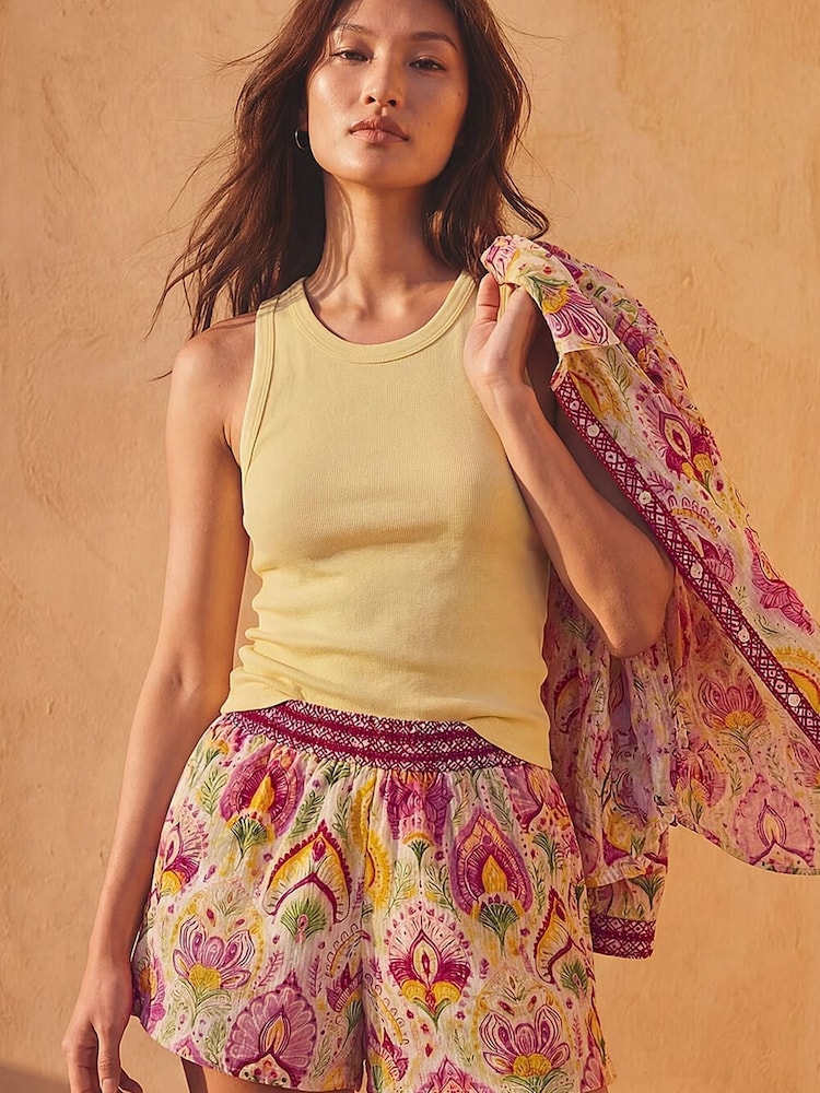 Roman Pink Mixed Print Stretch Shorts - Image 1 of 4