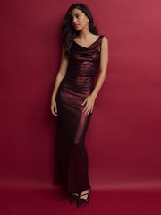 Red Sleeveless Maxi Cowl Neck Dress - Image 1 of 7