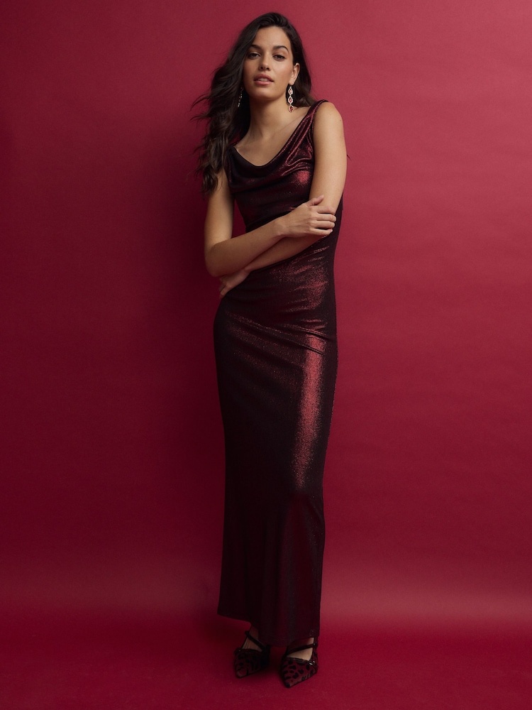 Red Sleeveless Maxi Cowl Neck Dress - Image 2 of 7