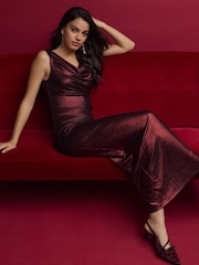 Red Sleeveless Maxi Cowl Neck Dress - Image 4 of 7