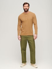 Superdry Brown 100% Cotton Waffle Long Sleeve Henley Top - Image 2 of 3