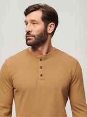 Superdry Brown 100% Cotton Waffle Long Sleeve Henley Top - Image 3 of 3
