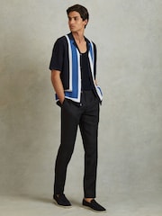 Reiss Navy Jensen Embroidered Cuban Collar Shirt - Image 1 of 5