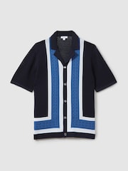 Reiss Navy Jensen Embroidered Cuban Collar Shirt - Image 2 of 5
