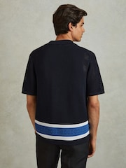 Reiss Navy Jensen Embroidered Cuban Collar Shirt - Image 4 of 5