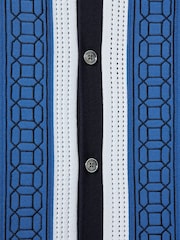 Reiss Navy Jensen Embroidered Cuban Collar Shirt - Image 5 of 5