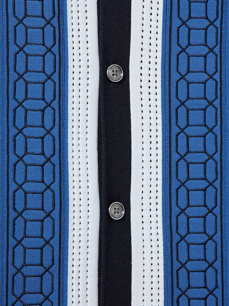 Reiss Navy Jensen Embroidered Cuban Collar Shirt - Image 5 of 5