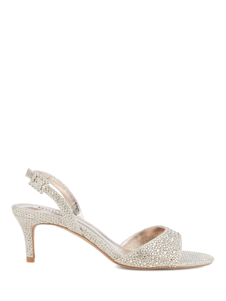 Dune London Silver Madelines Sparkle Hotfix Sandals - Image 2 of 6
