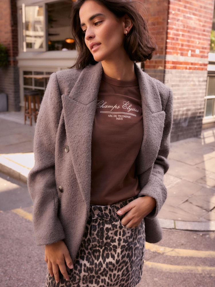Pink/Brown Wool Blend Cosy Textured Blazer - Image 1 of 7