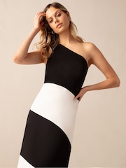 Ro&Zo Black Mono Stripe Sofia One Shoulder Maxi Dress - Image 2 of 5
