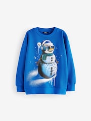 Cobalt Blue Snowman Christmas Graphic Crew Neck 100% Cotton Sweatshirt (3-16yrs) - Image 1 of 4