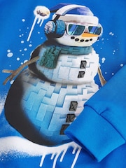 Cobalt Blue Snowman Christmas Graphic Crew Neck 100% Cotton Sweatshirt (3-16yrs) - Image 3 of 4