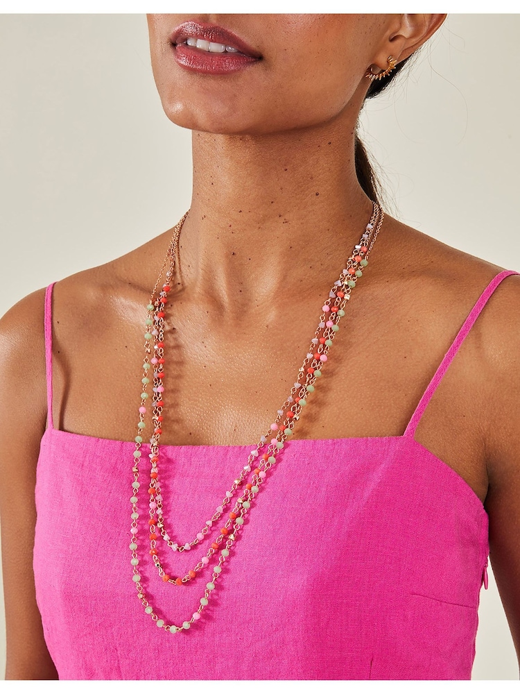 Accessorize Orange Longline Layered Facet Bead Necklace - Image 3 of 3