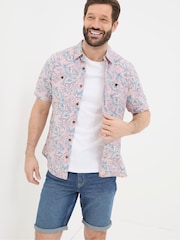 FatFace Chambray Pink Palm Print Shirt - Image 1 of 5